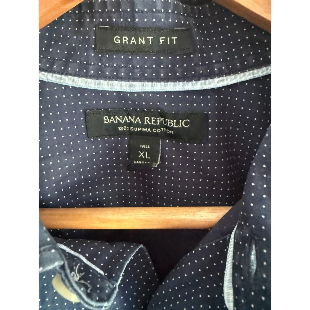 Banana Republic Grant Fit Shirt Mens XL Tall Navy Blue Micro Dot Supima Cotton
